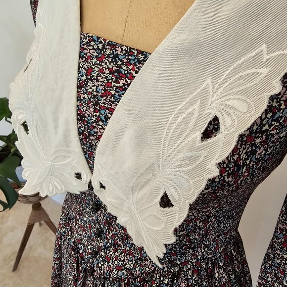 Vintage 80's Act 1 New York Lace Bib Floral Dress - Cottagecore - Picture 6 of 7